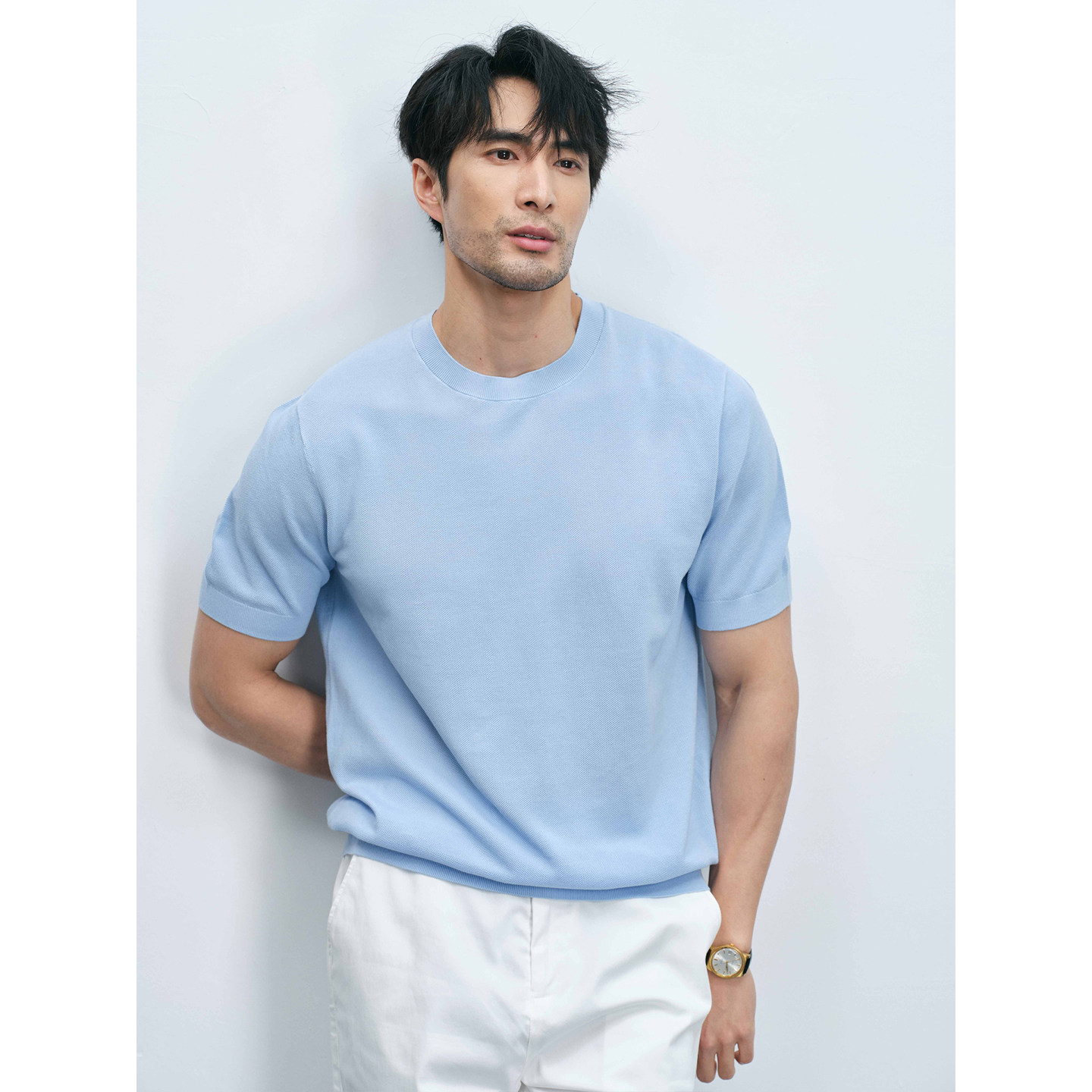 【桑蚕丝亚麻棉】三合一凉感圆领针织T恤肌理感透气速干短袖男夏