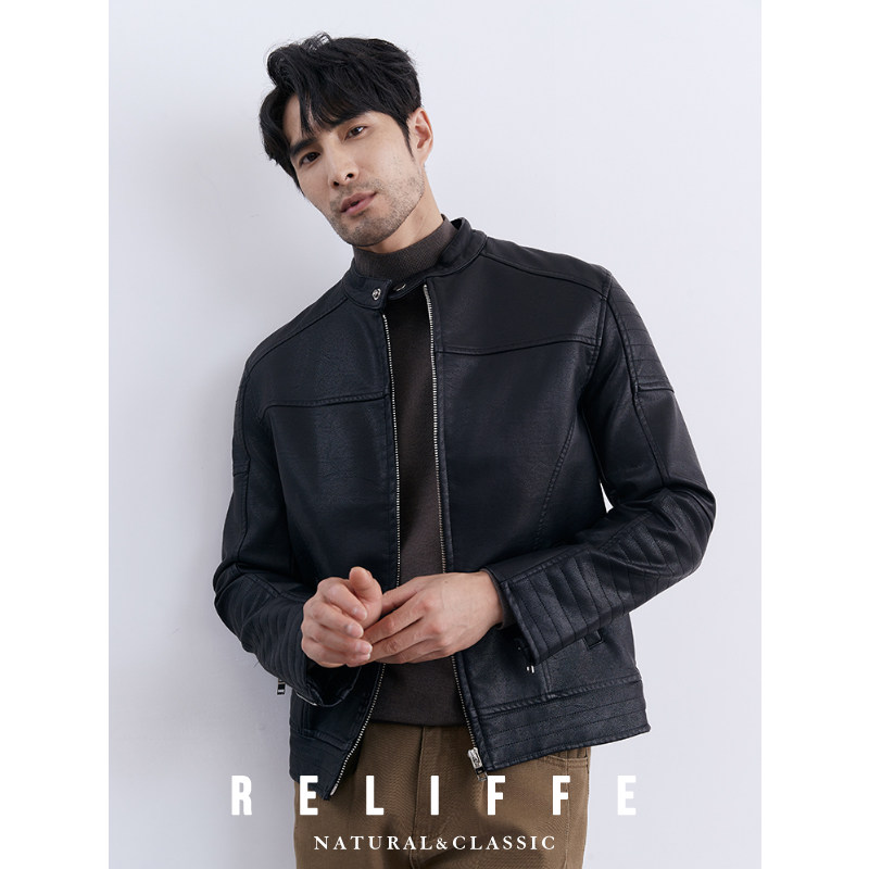 【断码清仓】秋冬雅痞绅士立领PU皮男士皮衣修身机车服夹克外套