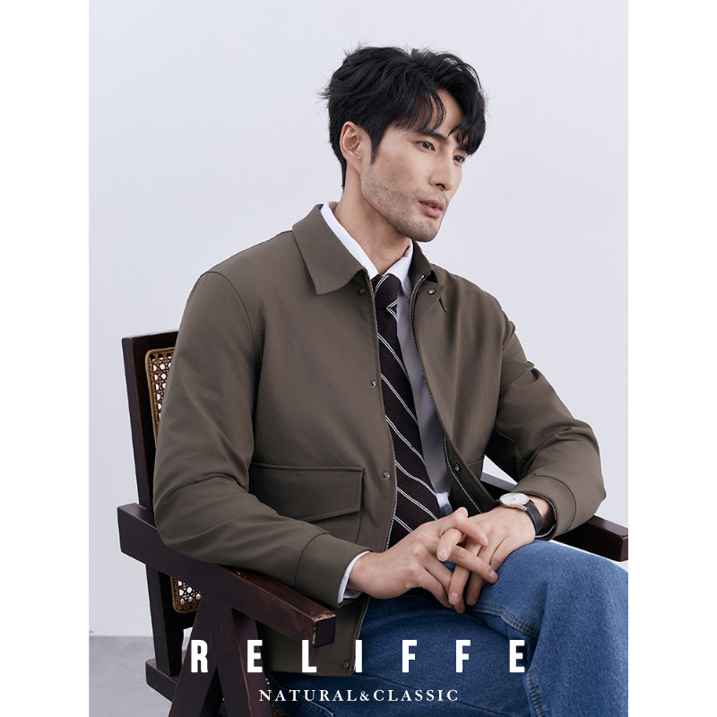 2024秋冬意式老钱风 抗皱面料条纹里衬 男士商务翻领痞帅夹克外套