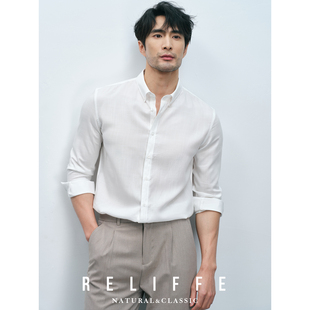 休闲衬衣 男长袖 2026春季 100%天丝商务通勤小扣领轻盈透气白色衬衫