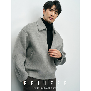 绅士风羊毛双面呢纯羊毛翻领夹克男士商务休闲拉链保暖毛呢外套冬