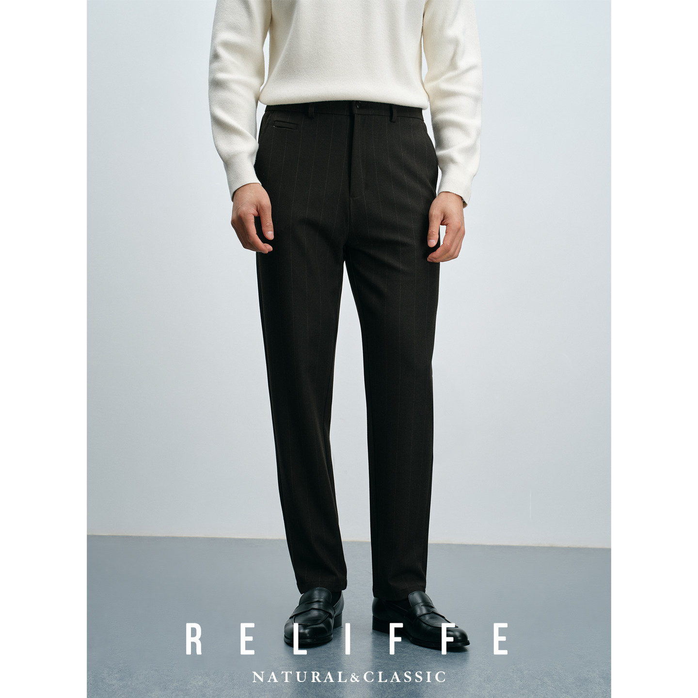 秋冬意式通勤条纹西装裤男士商务上班直筒百搭长裤痞帅弹力休闲裤