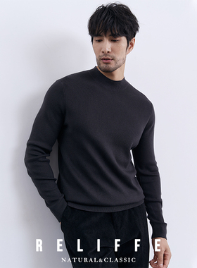 秋冬保暖中领针织山羊绒衫男精纺厚款圆领羊毛打底衫休闲紫色毛衣