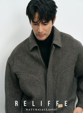 绅士轻奢羊毛双面毛呢夹克秋冬保暖高级感翻领短款商务休闲外套男