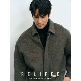 绅士轻奢羊毛双面毛呢夹克秋冬保暖高级感翻领短款商务休闲外套男
