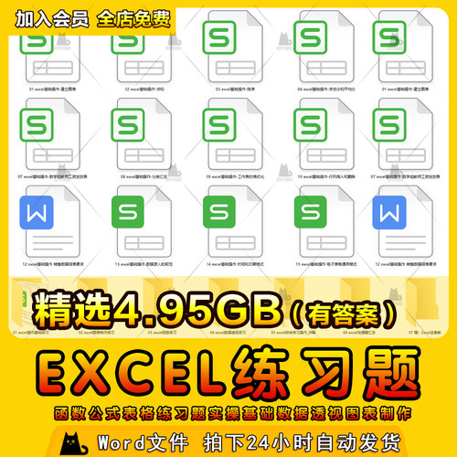excel题库练函数公式习素材表格练习题实操基础数据透视图表制作