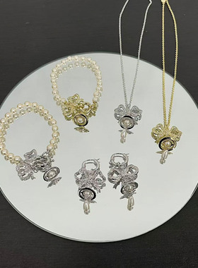 W3Studio高品质土星蝴蝶结水滴珍珠项链orb吊坠镶钻质感颈链饰品