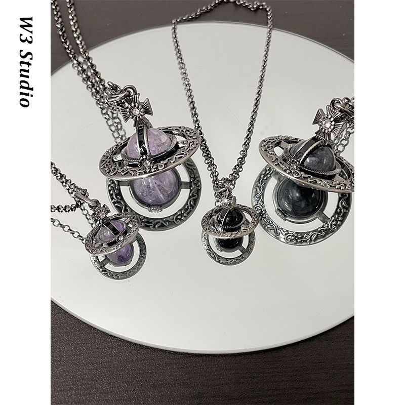 中古款花纹黑曜石土星球项链orb