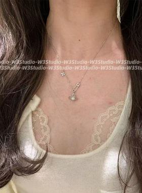 高品质925银鸢尾花别针土星项链