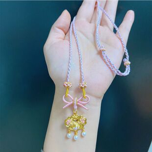 宝宝项圈编绳手工编织公主项链半成品可穿珠平安扣黄金吊坠蝴蝶结