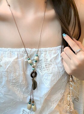 云南旅游配饰长款陶瓷吊坠串珠项