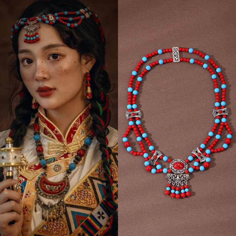 藏族舞蹈头饰藏式女复古民族风额饰异域风情额头链眉心坠西拍照潮