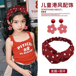儿童港风怀旧夸张耳环红色复古高级感气质无耳洞耳夹发箍头饰发带