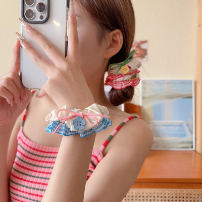 皮筋女扎头可爱格纹花边发圈