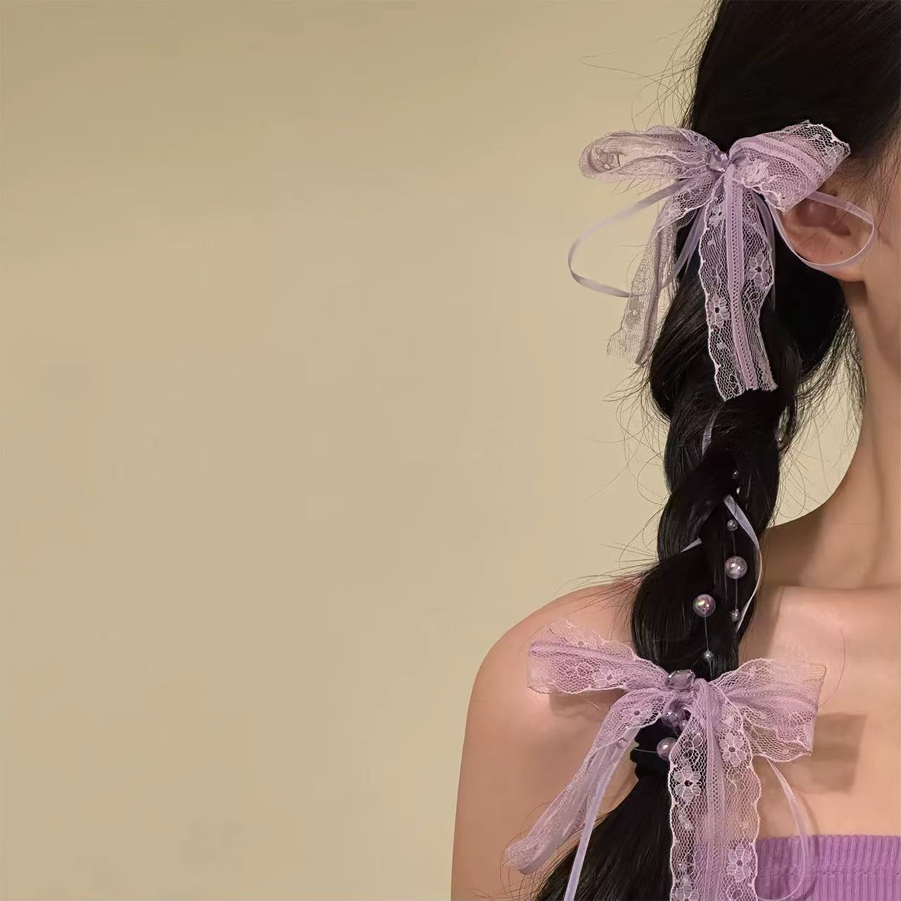 邓紫棋许嵩演唱会紫色飘带发夹