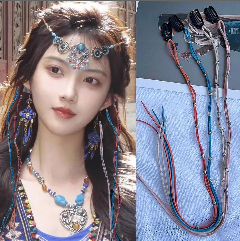 藏族头饰假发辫子彩色发链发夹民族风写真发饰异域风情脏辫编头绳