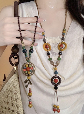 云南旅游项链民族风仿陶瓷串珠复