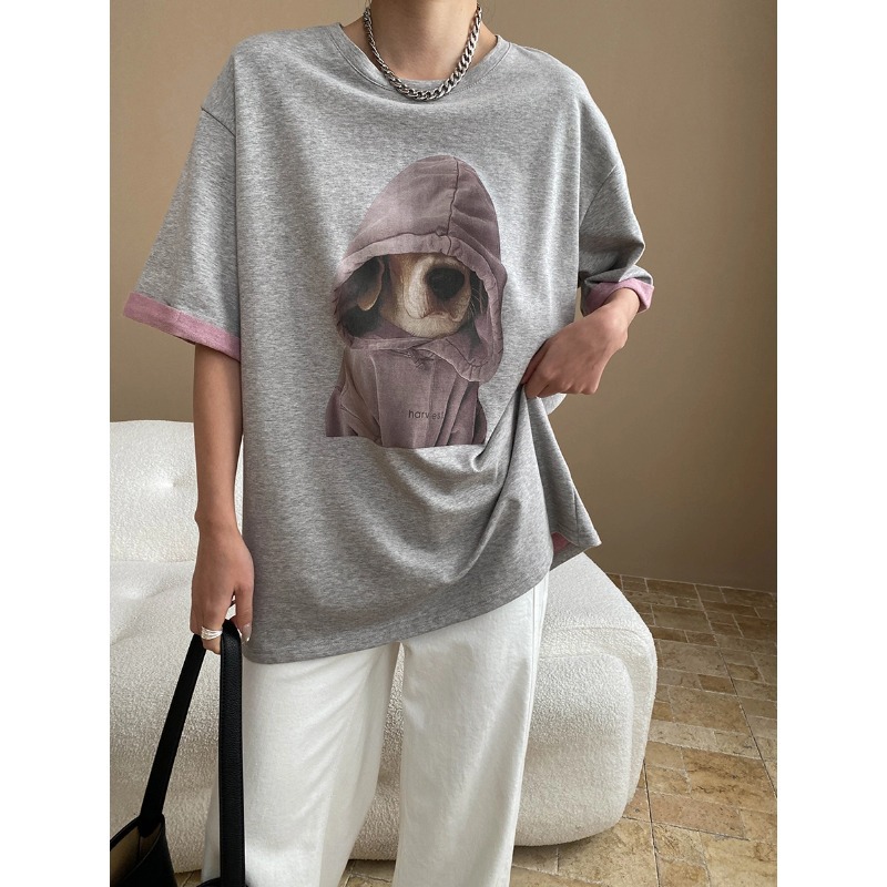 t恤女宽松韩版慵懒风卡通体恤大版短袖初夏穿搭2025新款显瘦遮肉