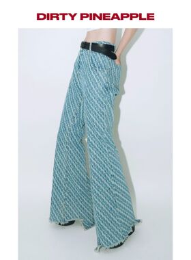 DIRTYPINEAPPLE牛仔裤女微喇长裤ins潮喇叭裤显瘦