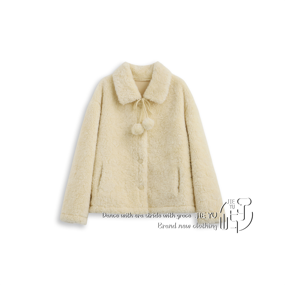 孑屿JIEYU 小毛球 毛毛外套短款翻领上衣