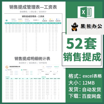 员工销售提成统计表业绩登记销售提成计算结算管理系统excel表格