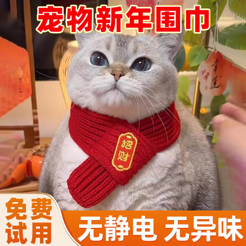 猫咪围脖手工针织猫衣服喜庆新年