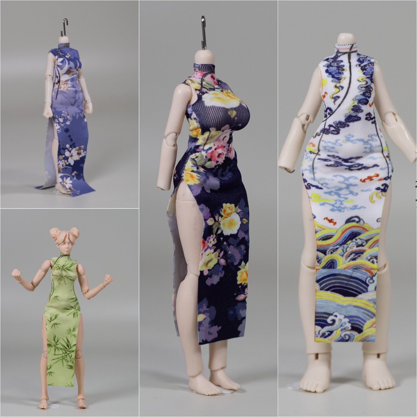 现货12分BJD MJD可动人偶印花旗袍1/6兵人 6寸机娘通用娃衣图片