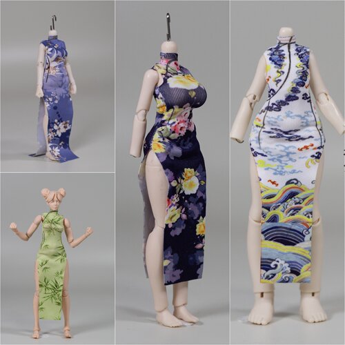 现货12分BJD MJD可动人偶印花旗袍1/6兵人 6寸机娘通用娃衣