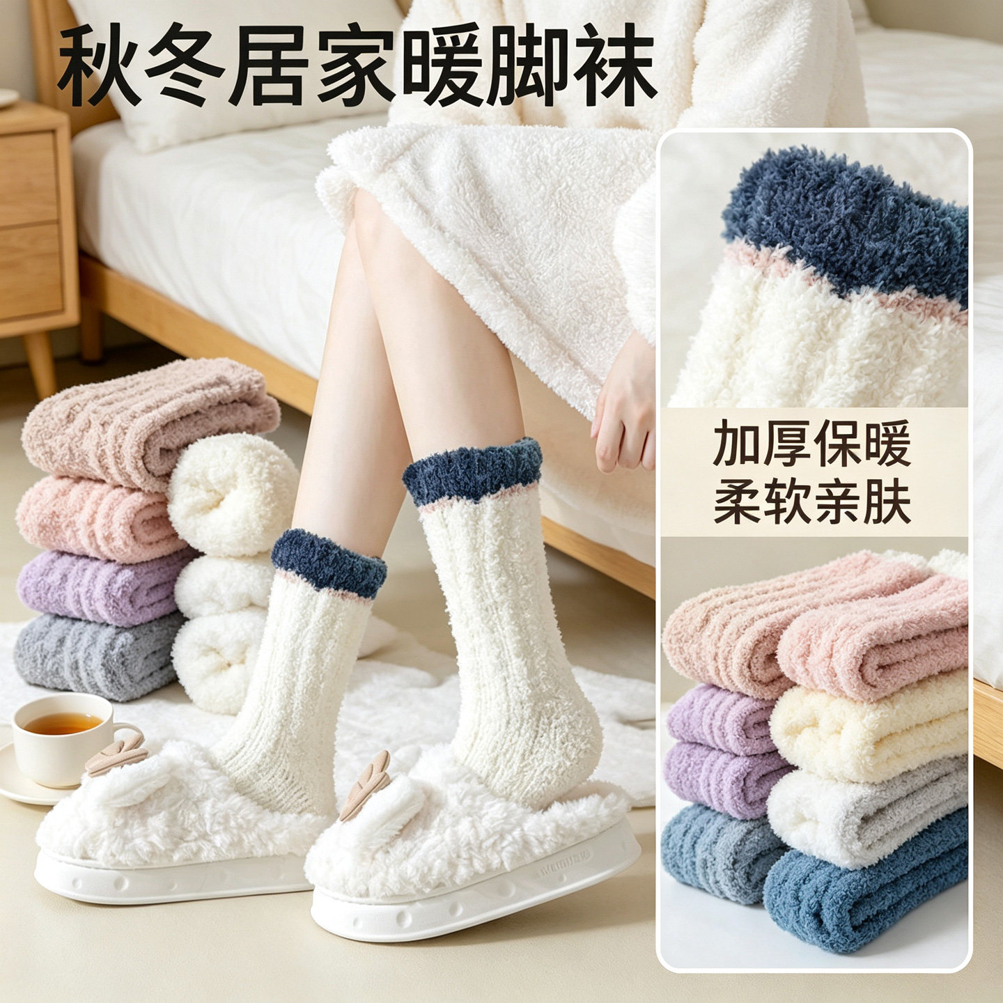 珊瑚绒袜子中筒加厚保暖
