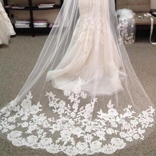 Romantic lace applique soft yarn long lace bridal veil
