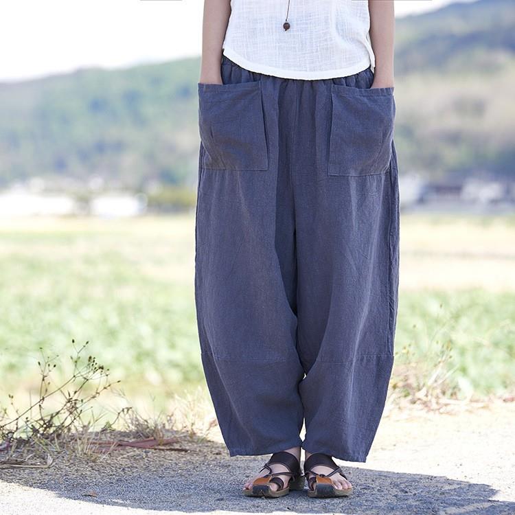 Cotton and Pants Linen Color Straight Leg Solid Womens