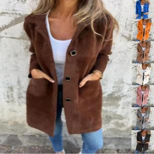 mid length cashmere women faced coat double pocket for