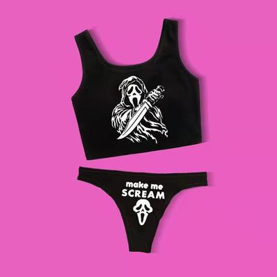 Offset Printing Funny Sexy Bikini Skull Vest Sports Suit