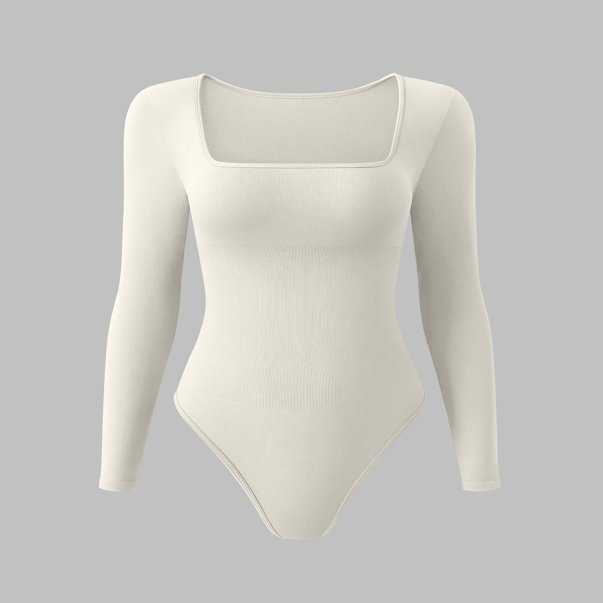 Sexy square neck long sleeve one-piece tights for women