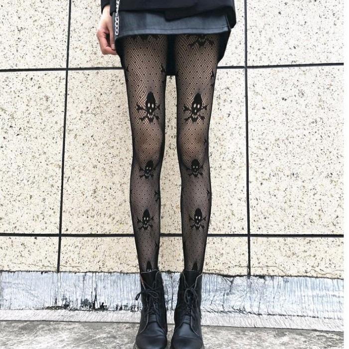 tights halloween stockings lace pattern waist high black