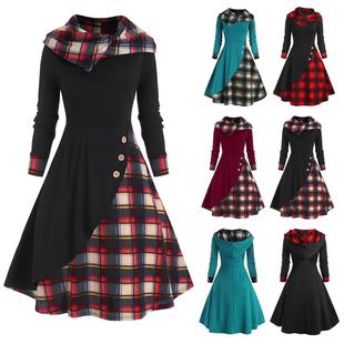 womens casual plaid turtleneck dress elegant fashion print