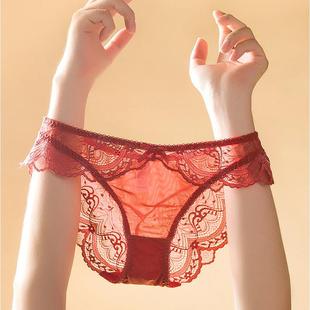 Lace sexy panties for women large size red mid-waist