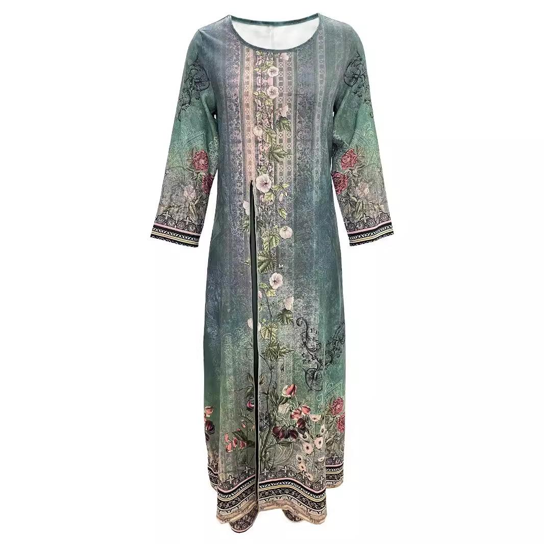 Sleeve Dress Long Set Pants Open Neck Emerald Color Womens