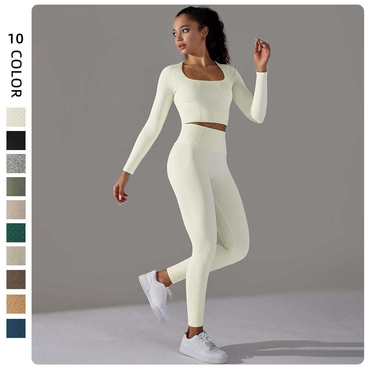 set knitted fitness jacquard suit set tights sports yoga