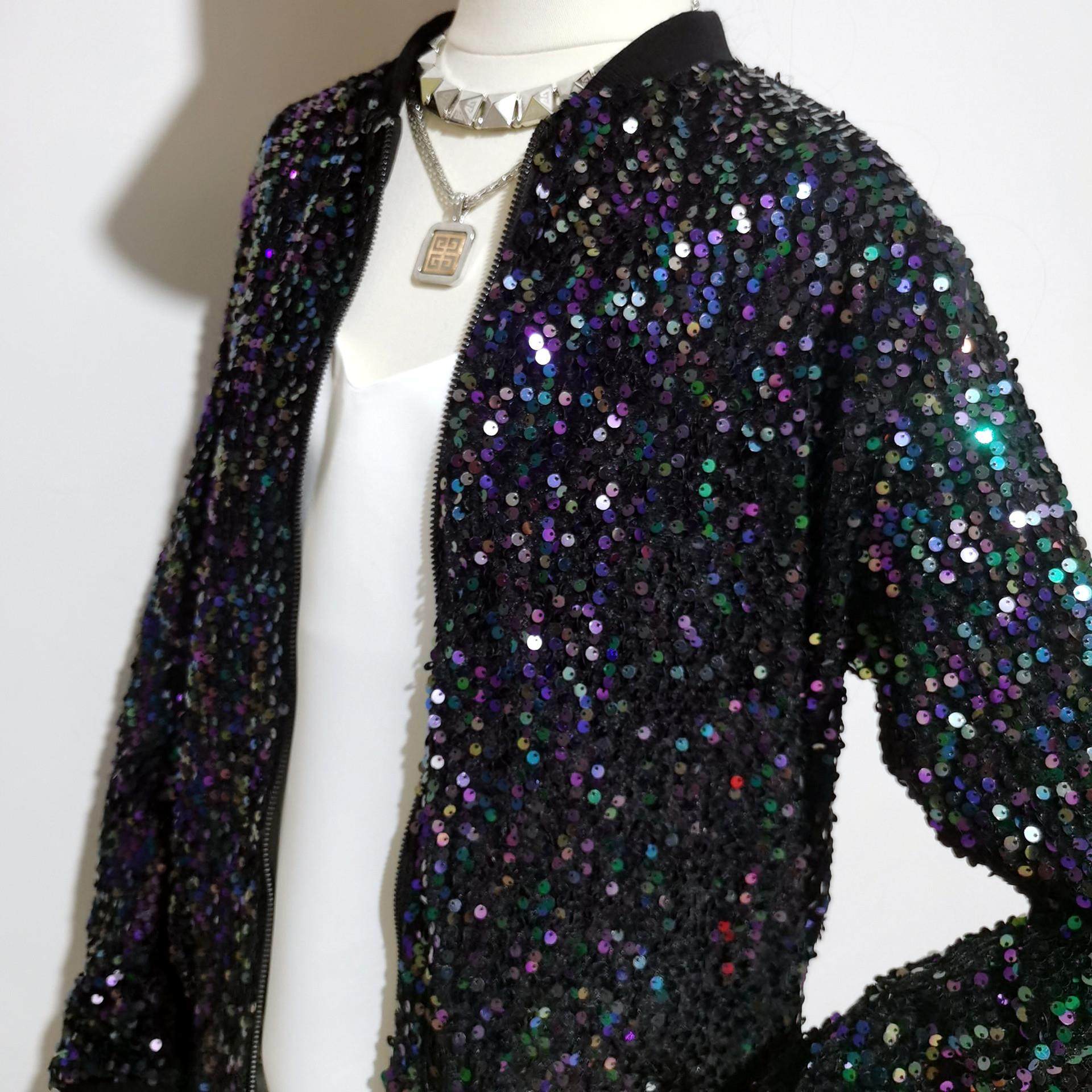 womens sparkly sequin jacket zipper long glitter classic