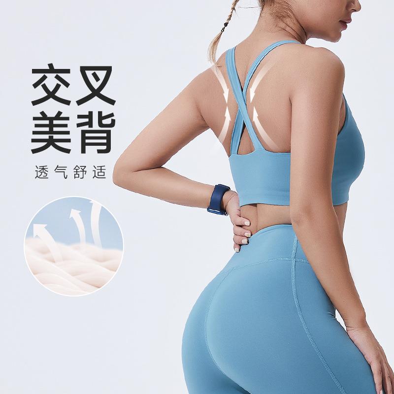 Cross back shock absorbing running sports bra women yoga