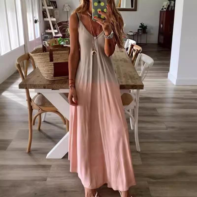 ombre print spaghetti strap dress women spring summer high