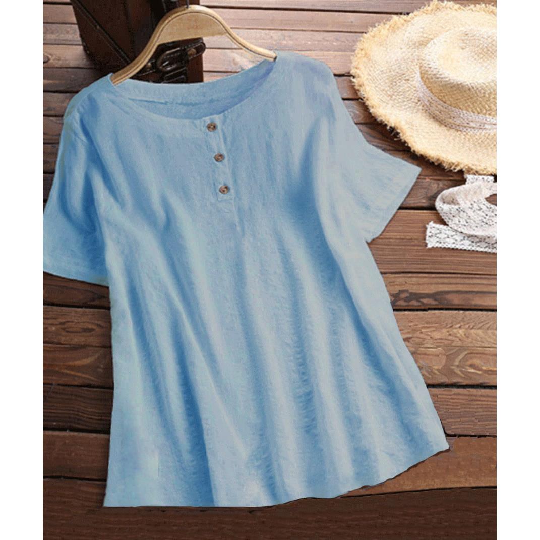 cotton color clothing round womens T-shirt button-up pure