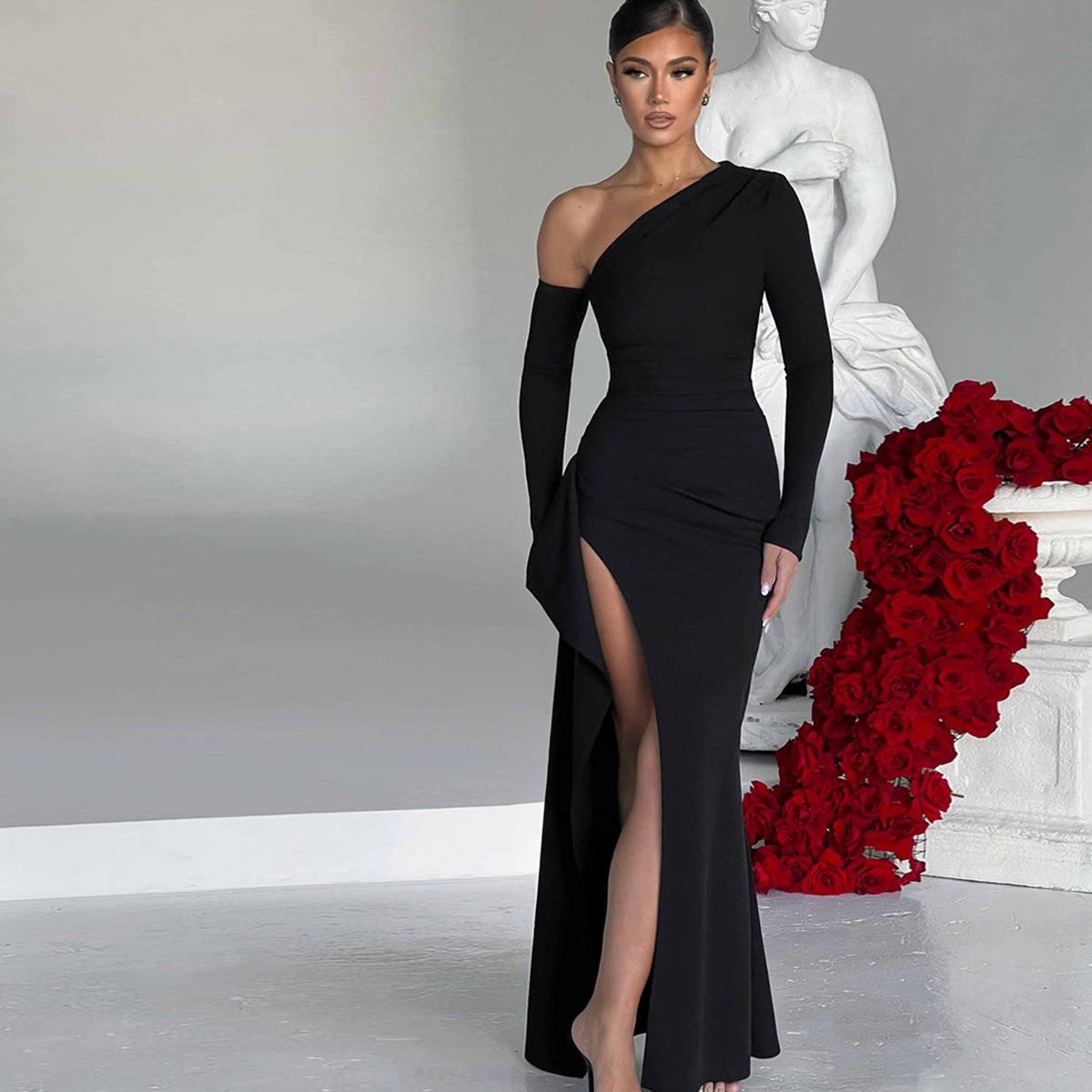 slits irregular hip-hugging with dress long-sleeved