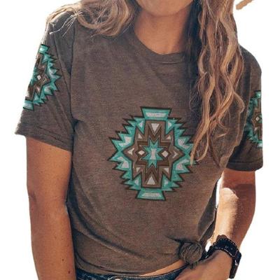 T-Shirt Sleeve Short Style Western Digital Neck Round