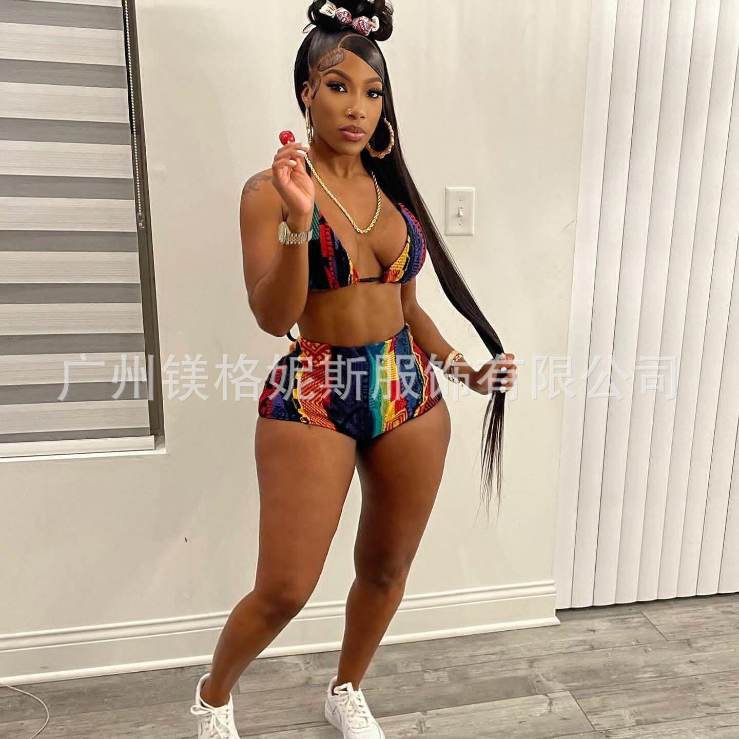 Women's high waist sexy bikini sports bra set