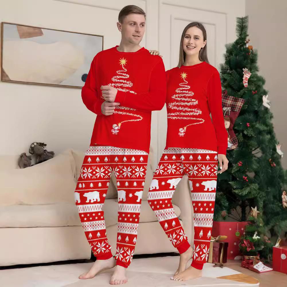 couples christmas family matching pajamas red santa mother