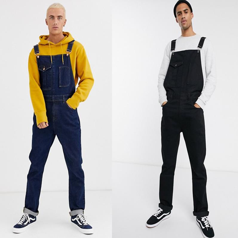 Solid color overalls mens denim jeans pants jumpsuit men
