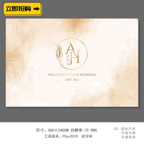 香槟色简约水彩晕染订婚礼迎宾合影区开业签到生日派对PS设计素材