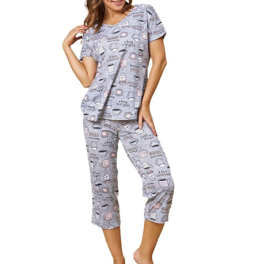 Short sleeves with two-piece suit plus size women's pajamas